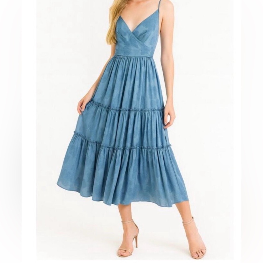 SACHIN & BABI $395 NWT Dalia Chambray Blue Floral Midi Dress Size 2